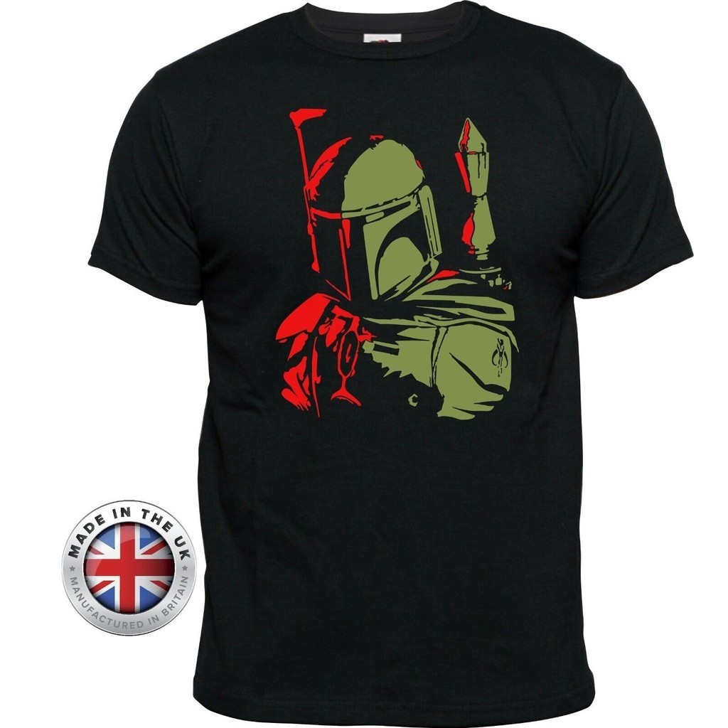 เสื้อยืดสีดํา Star Wars Boba Fett ผ้าฝ้ายพิมพ์ลาย Unisex + S Tee