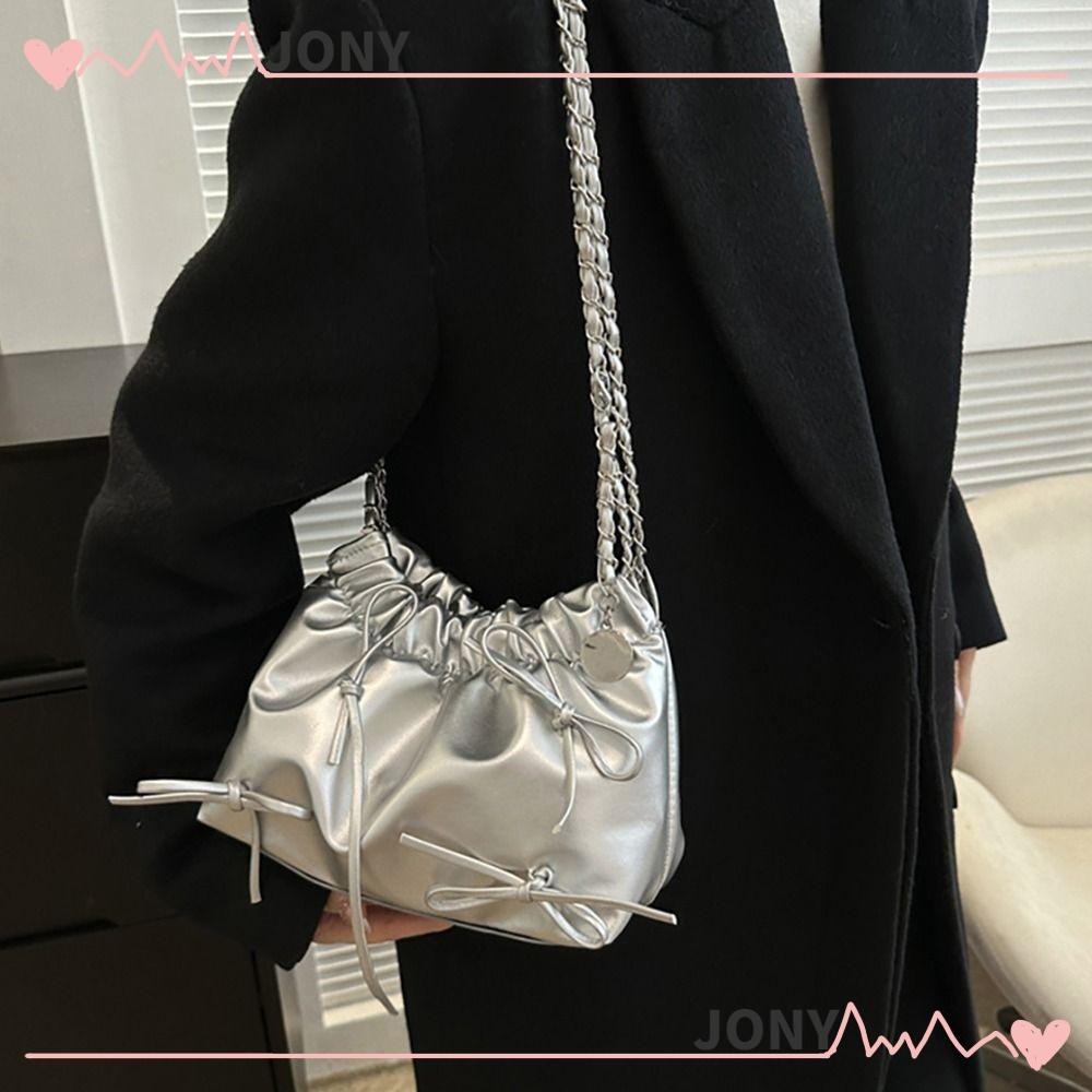 Jy1 Plain Pleated Bag, Casual Plain One-sided Pleated Design Women 's Shoulder Bag, Fashion Small PU Leather All-match Bucket Bag Women