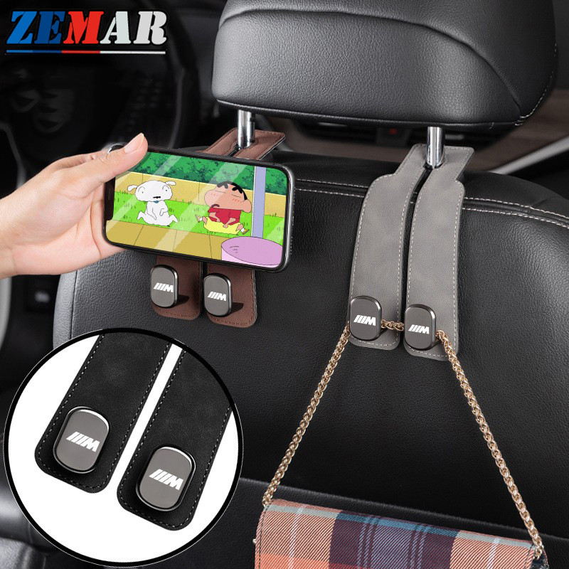 Bmw M Power Car Seat Back Hook รถด้านหลังที่นั่งด้านหน้าแขวนตะขอคู่ High End Suede โลหะรถผู้ถือโทรศัพท์มือถือสําหรับ E36 E46 E30 E90 F10 F30 E39 E60 X1 E84 F48 F25 X3 E83 X5 F15 F15 F