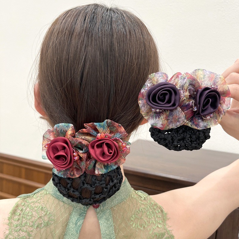แฟชั ่ นเกาหลี Elegant 2 ดอกไม ้ ผม Tie ตาข ่ ายแหวนผม Hairnet อุปกรณ ์ เสริมผมสําหรับผู ้ หญิงหญิง