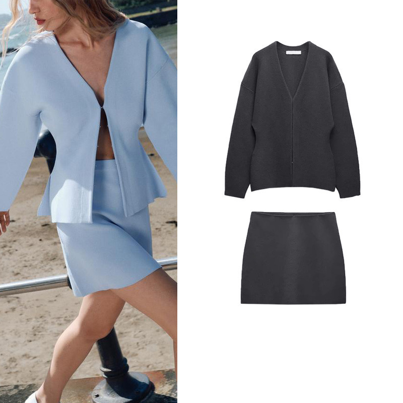 เสื ้ อแจ ็ คเก ็ ตถักแขนหลวม Zara5536160 กระโปรงมินิเนื ้ อ5536161