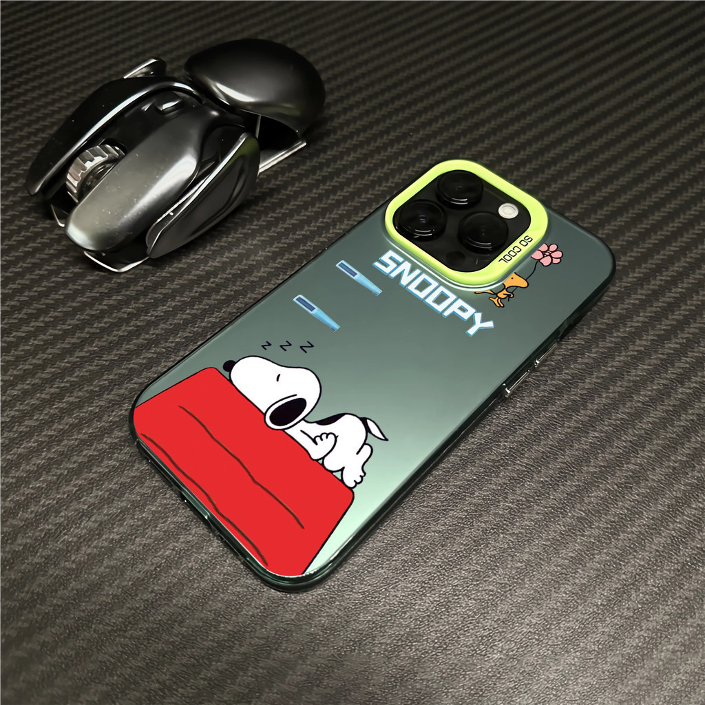 Hard IMD สําหรับ iphone 11 pro max 15 14 13 12 7 8 Plus X XR XSMax น่ารักการ์ตูน Sleeping Snoopy เลนส์กรอบกันกระแทก