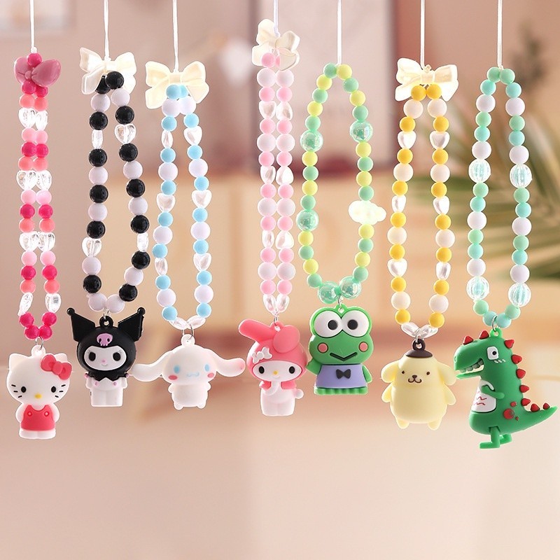 น่ารัก Sanrio โทรศัพท์โซ่การ์ตูน Hello Kitty Kuromi Cinnamoroll ลูกปัดโทรศัพท์ Lanyard Creative เคสโทรศัพท์อุปกรณ์เสริม