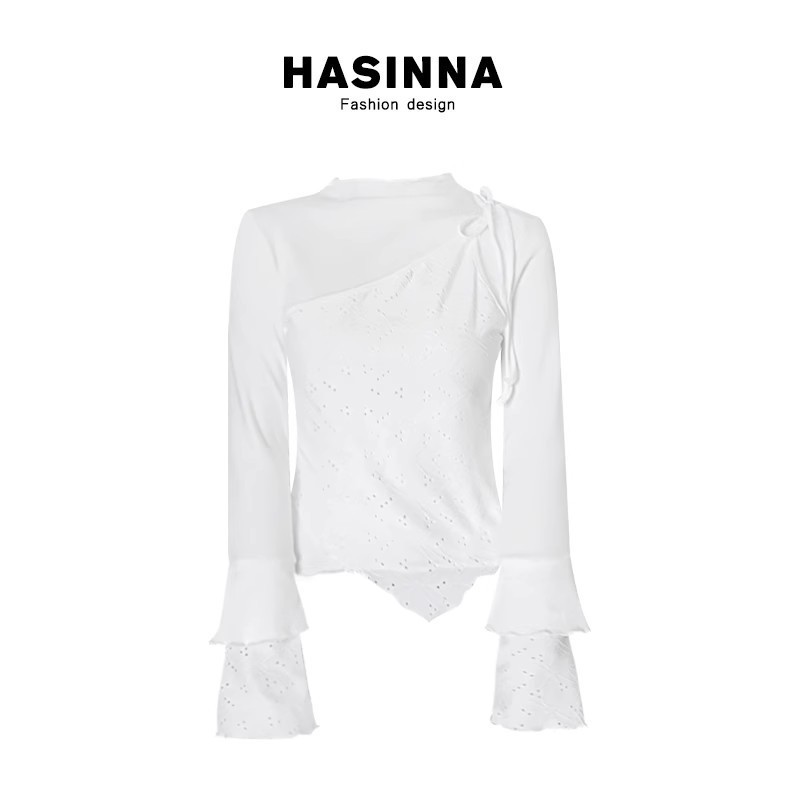 New Product, Bargain, Hello, Cannon Stitching Fake Two-Piece Soft Glutinous Long-Sleeved Top for Women Spring New Design Sense Slim Slimming ChicTT-shirt
