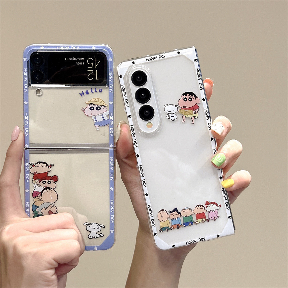 สําหรับ Samsung Galaxy Z Flip 5 4 3 กรณีการ์ตูนน่ารักรูปแบบทาสีโปร่งใส pc พับกันกระแทก Hard สําหรับ Z Fold5 Z Fold4 Z Fold3