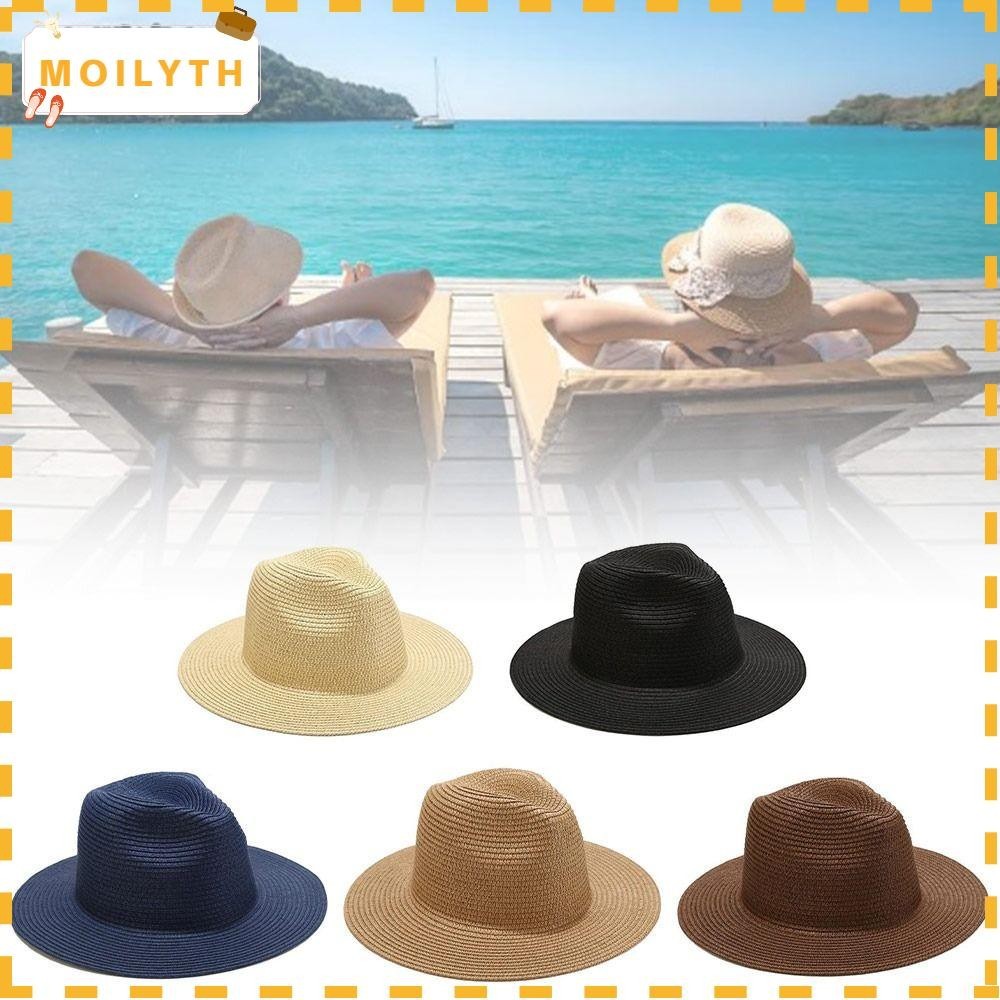 Moilyth Fedora Hat, UV Protection Sun-proof Straw Hat, Creative ทนทาน Simple Sun Protection Hat Summer