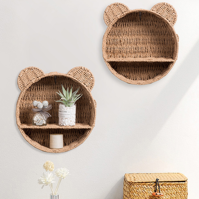 Handmade ทอเลียนแบบเถาทอผ ้ าดอกไม ้ ตะกร ้ าผลไม ้ ติดผนัง Rack Organizer ตกแต ่ งบ ้ าน