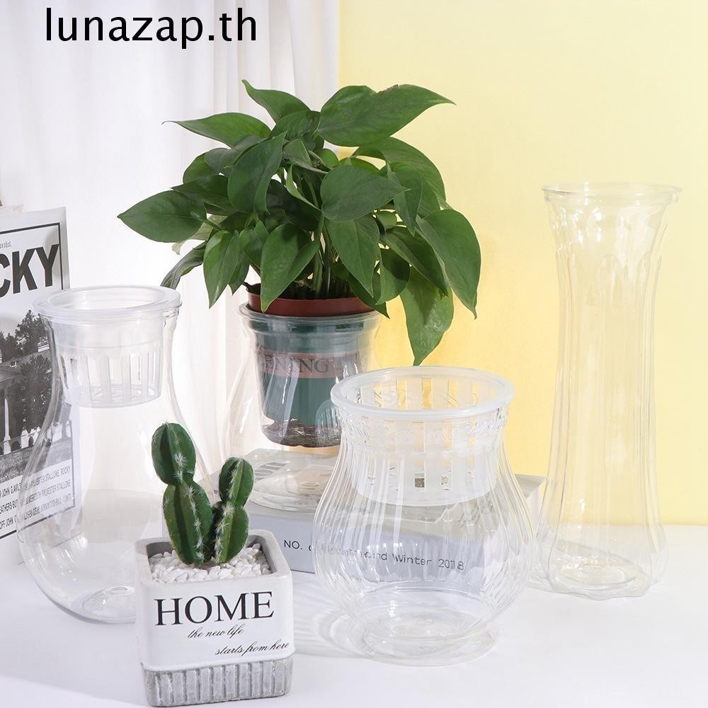 Lunazap กระถางดอกไม้ Hydroponic,คอนเทนเนอร์พืชน้ําพลาสติกรดน้ําด้วยตนเอง,แฟชั่นตั้งพื้นโปร่งใสเดสก์ท็อปเรียบง่าย