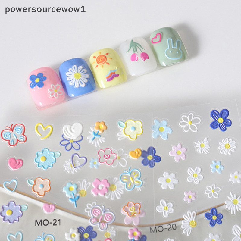 Wow 5d ดอกไม้การ์ตูนสติกเกอร์เล็บ Self-Adhesive Diy น่ารัก 5d บรรเทาดอกไม้กระต่ายรูปแบบเล็บ Slider สติกเกอร์ตกแต่ง TH