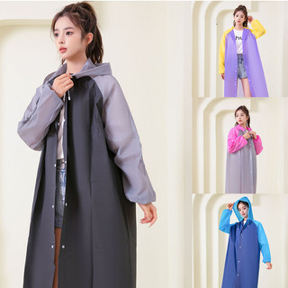 ผู้ชายผู้หญิงเสื้อกันฝน EVA สีปิดกั้นผู้ใหญ่ Unisex แบบพกพา n เสื้อกันฝนยาวฝนสวมใส่ฟรีขนาด