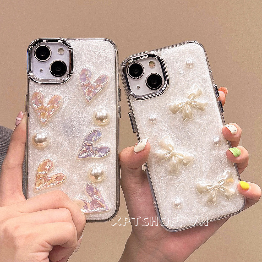 สามมิติ Pearl Bowknot ชุบเคสโทรศัพท์สําหรับ iPhone 15 Pro Max 15 Pro 15 14 13 12 11 Pro Max ครอบคลุมเต็มรูปแบบกันกระแทกฝาครอบป้องกัน