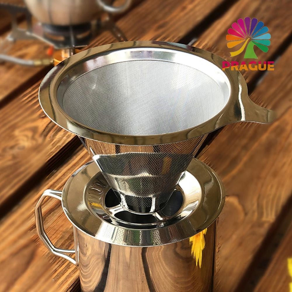 Cone Pour Over Coffee Filter Dripper Double-layer Reusable Filter Screen Rack [prague.th ]