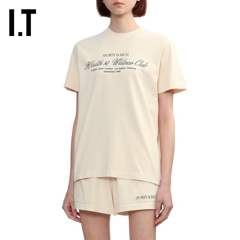 Street Wear ขายร้อน IT Sporty & Rich ผู้หญิงติดตั้งเสื้อยืดแขนสั้นใหม่สบายๆวรรณกรรมรอบคอครึ่งแขน 603