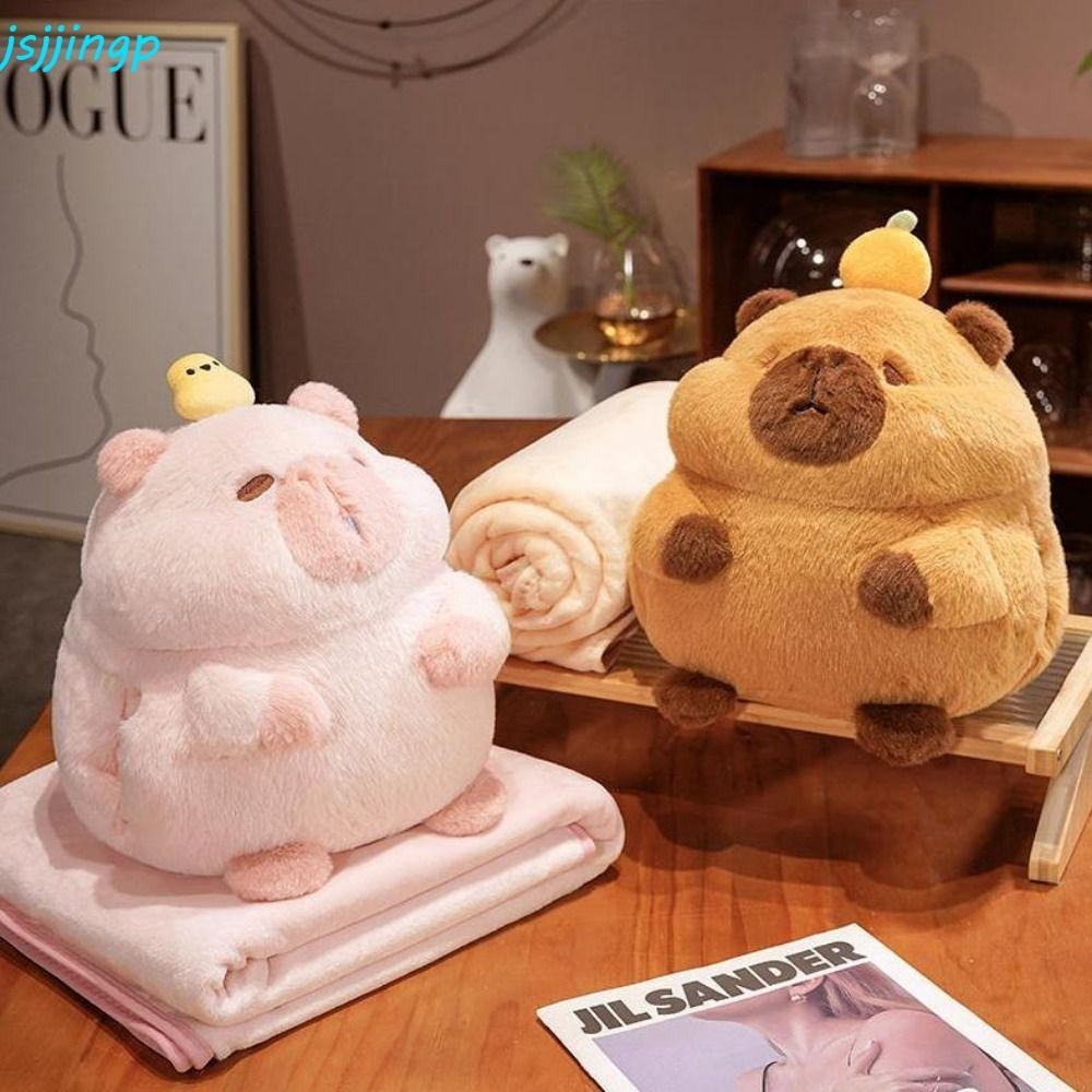 Jsjjingp หมอนมือ Capybara พร้อมผ้าห่ม Warming Nap หมอน Capybara ตุ๊กตาตุ๊กตา, Capybara ตุ๊กตาของเล่น Multi-Function ปุยน่ารัก Capybara อะนิเมะ Fluffy ของเล่นเด็ก