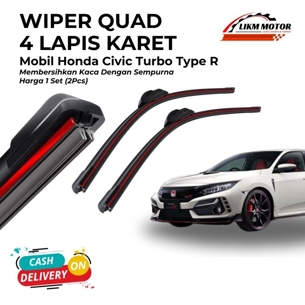 Honda Civic Turbo Type R Quad Wiper ใบมีดยาง 4 ชั้น 1 ชุดทําความสะอาดกระจกรถยนต์คู่ซ้ายและขวา