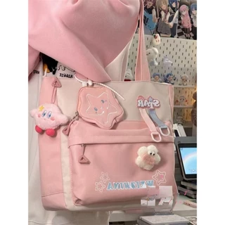 น่ารัก Star Messenger Bag Girl Tote Bag Female High School Junior High School Student Tutorial Class Bag Large Capacity Shou