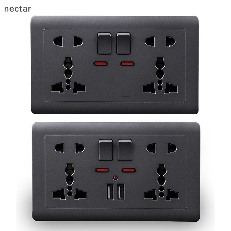 Tar EU ปลั ๊ กไฟ Usb มาตรฐานสีเทาฝังแผงปลั ๊ กไฟติดผนัง N