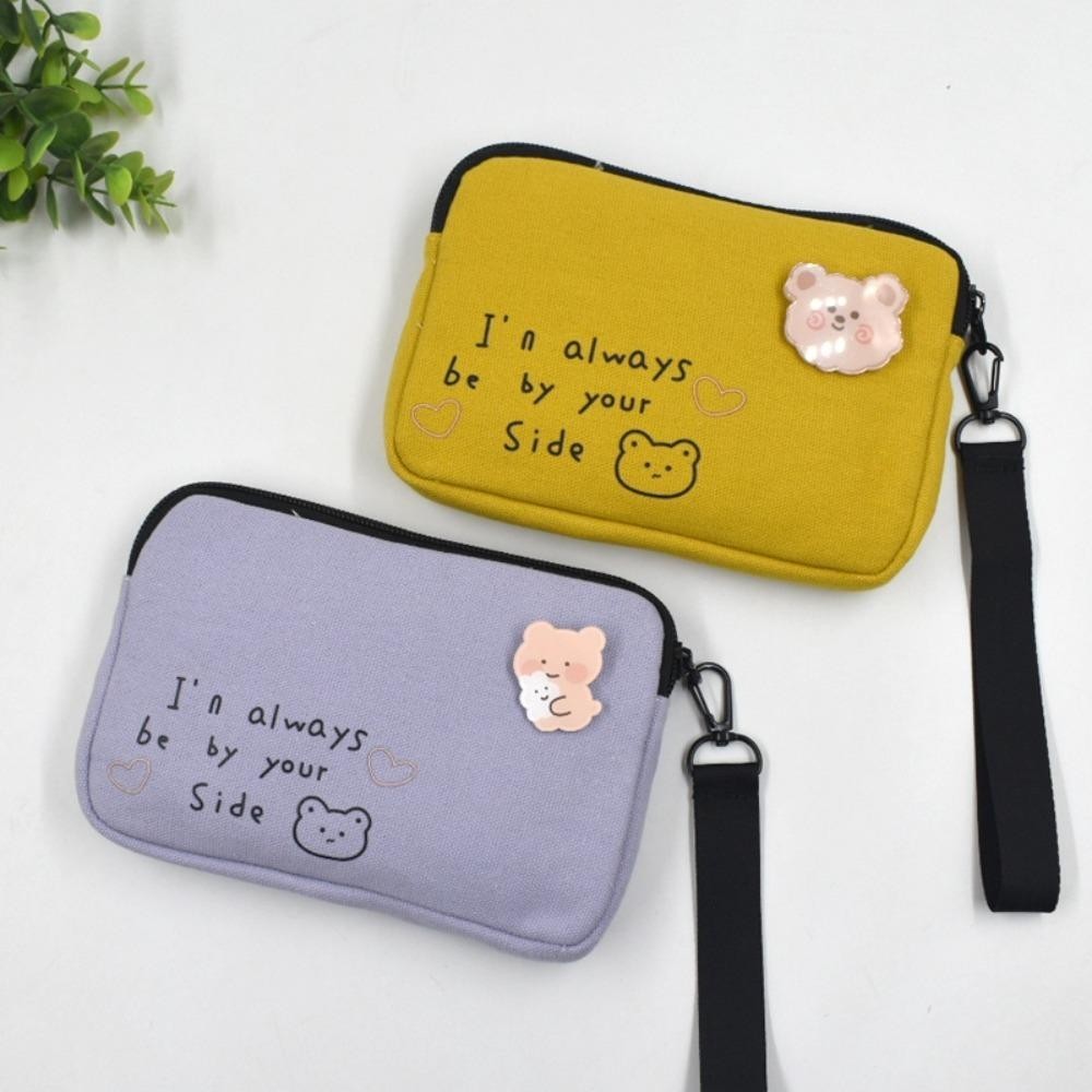 UUMIR กระเป๋าใส่เหรียญความจุขนาดใหญ่พร้อมสายรัดข้อมือผู้ถือบัตร,การ์ตูนผ้าใบกระเป๋าสตางค์ใบสั้นเด็ก