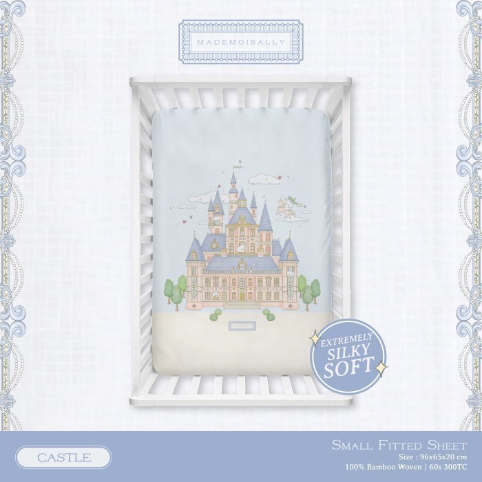 ผ้าปู ผ้าปูที่นอนเด็ก ผ้าปูเตียงเด็ก 96x65x20ซม Bamboo Woven Small Fitted Sheet Castle Collection - 