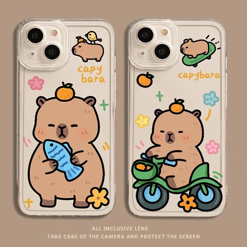 การ์ตูน Capybara นุ่มเคสโทรศัพท์สําหรับ iPhone 11 12 13 14 15 Pro Max PLUS XR X XS Max 8 7 6 6S PLUS ปลอกน่ารัก Angel Eyes นุ่มโปร่งใสคู่ฝาครอบใส