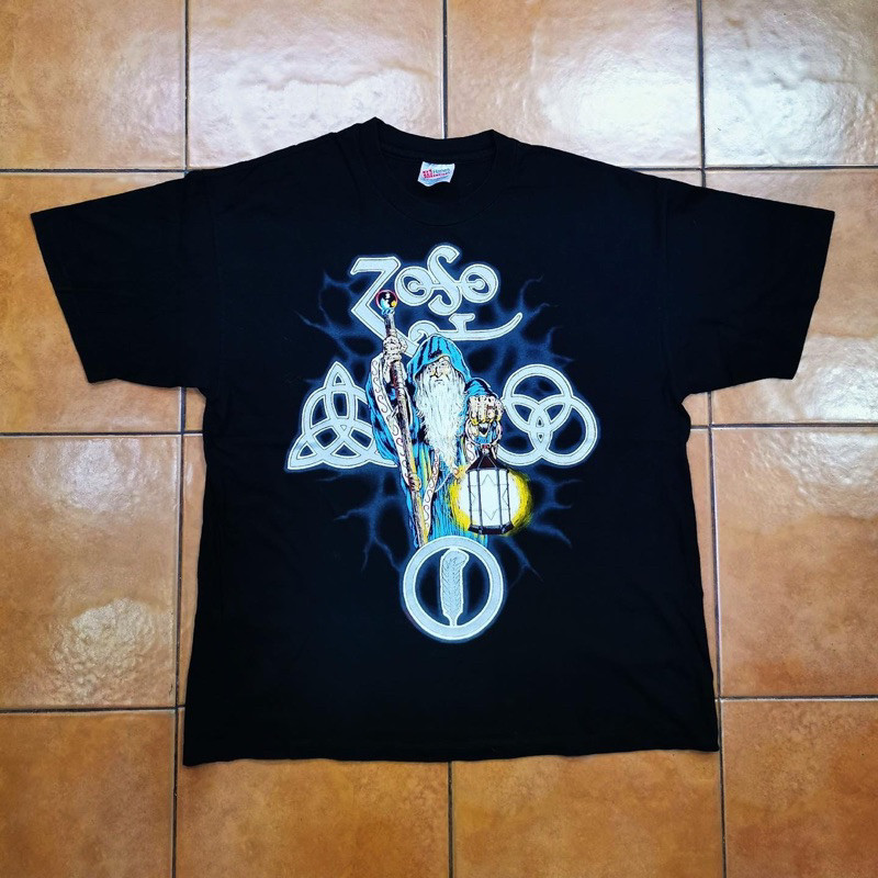 เสื้อยืดวินเทจ มือสอง LED ZEPPELIN พ่อมด ป้าย Hanes ปี1989  สีดำ งานแท้ (งานมือ2 รายละเอียดแจ้งแล้ว 