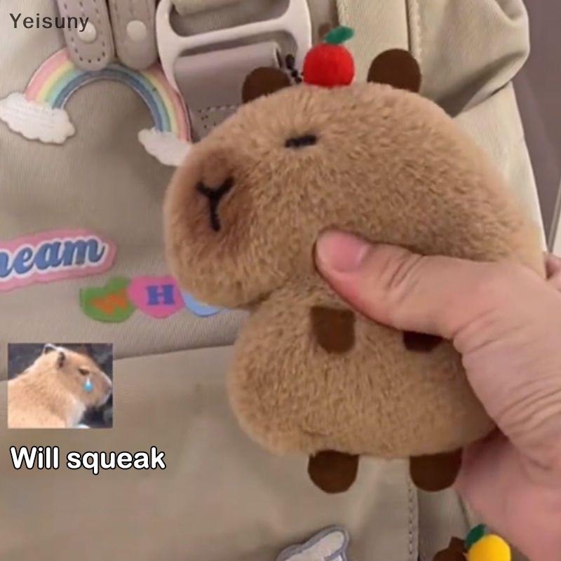 [Yei] Creative Soft ตุ๊กตาสัตว์ Capybara ตุ๊กตาตุ๊กตา Squeak ของเล่นการ์ตูนกระเป๋าจี้ Key Chain กระเป๋าเป้สะพายหลังกระเป๋ารถ Key Ring COD
