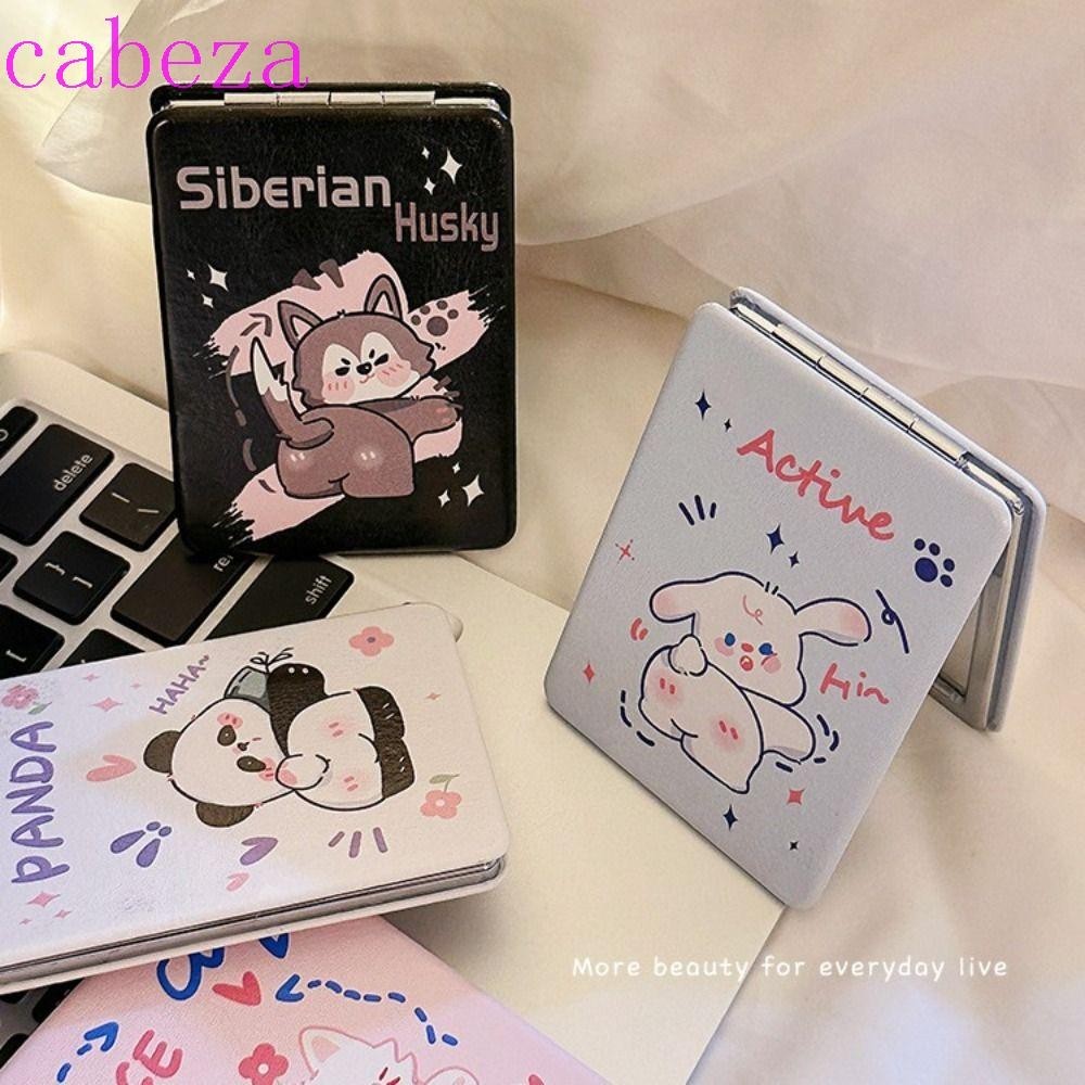 กระจกเครื่องสําอางพับได้ CABEZA กระจกแต่งหน้าพับสองด้านความละเอียดสูง Mini Cat PU Panda สี่เหลี่ยมผืนผ้ากระจกกระเป๋าผู้หญิง