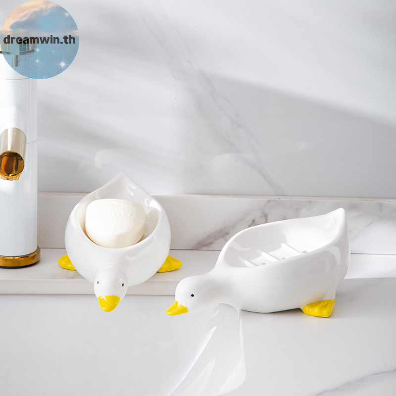Dreamwin 1PC เป็ดสีเหลืองรูปร่างกล่องสบู่การ์ตูนจานสบู่ Drainable ที่วางสบู่คอนเทนเนอร์สบู่จานสําหรับถาดอุปกรณ์ห้องน้ํา th