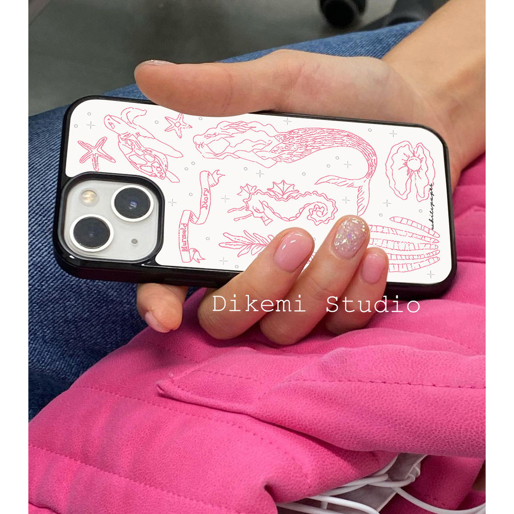 เกาหลี ins ตัวอักษรภาพประกอบเต ่ านางเงือกนุ ่ มสีดําด ้ านข ้ างสําหรับ iphone15promax/14 pro/13/12/11/15plus เคสโทรศัพท ์
