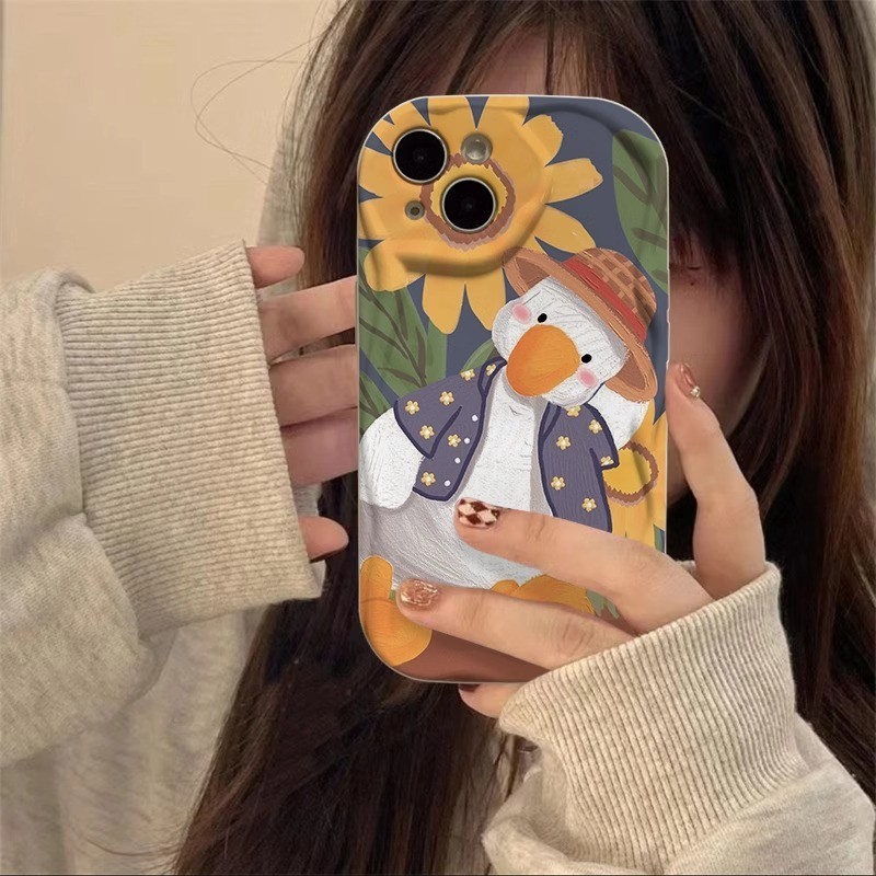 ใช้งานร่วมกับสําหรับ iPhone 15 14 13 12 11 Pro MAX X XR XS MAX 7 8 Plus ลูกเป็ดดอกทานตะวันน่ารักการ์ตูนแฟชั่นเรียบง่ายและ Anti Drop เคสโทรศัพท์ปกอ่อน