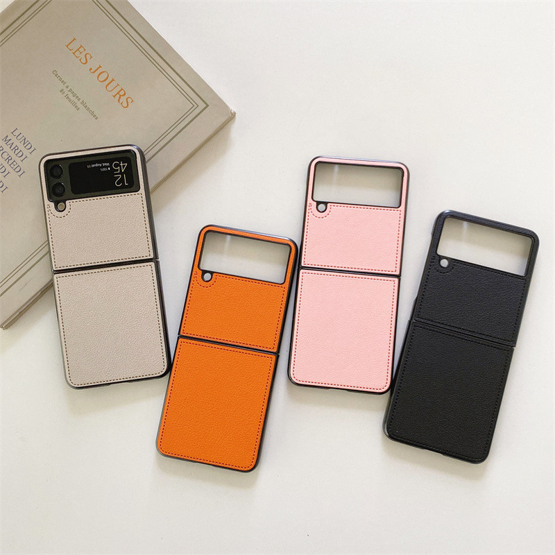 SAMSUNG Galaxy Z flip 1 2 3 4 5 W22 W23 W24 Flip พลิกคลาสสิกพับกรณีโทรศัพท์สีทึบหนังรูปแบบฝาครอบป้องกัน
