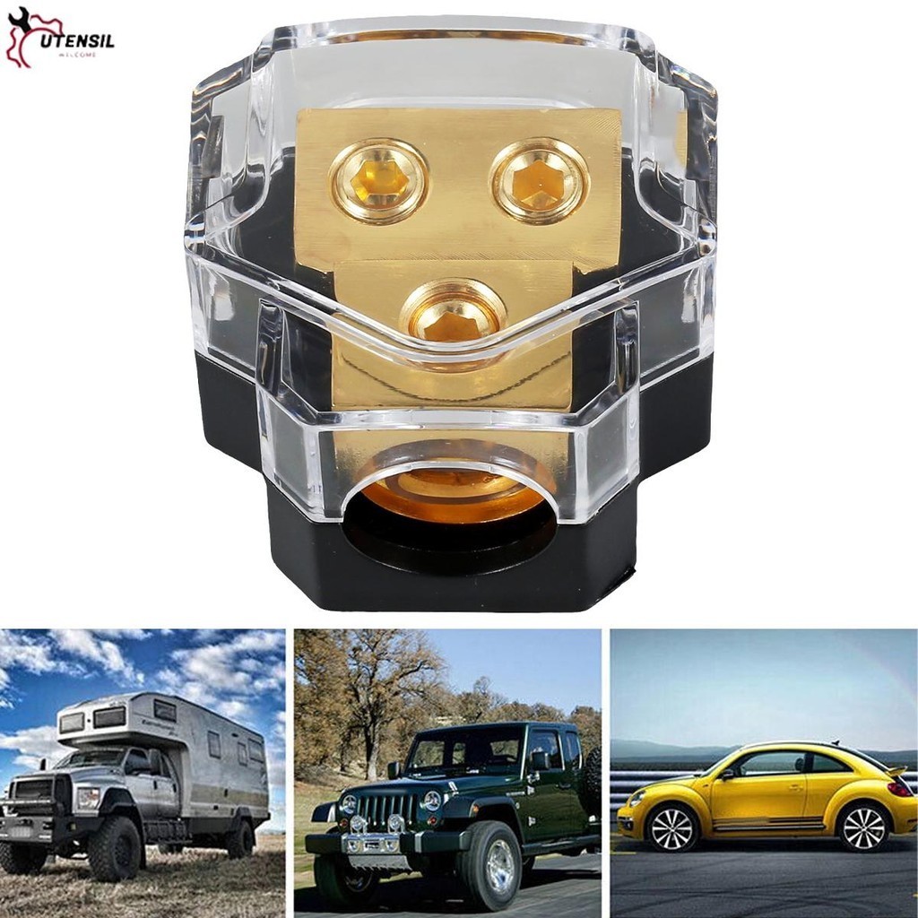 2 Way Power Distribution Block ทองแดงเครื่องเสียงรถยนต์สายไฟ Splitter 0/2/4 Gauge ใน 4/6/8 Gauge Out