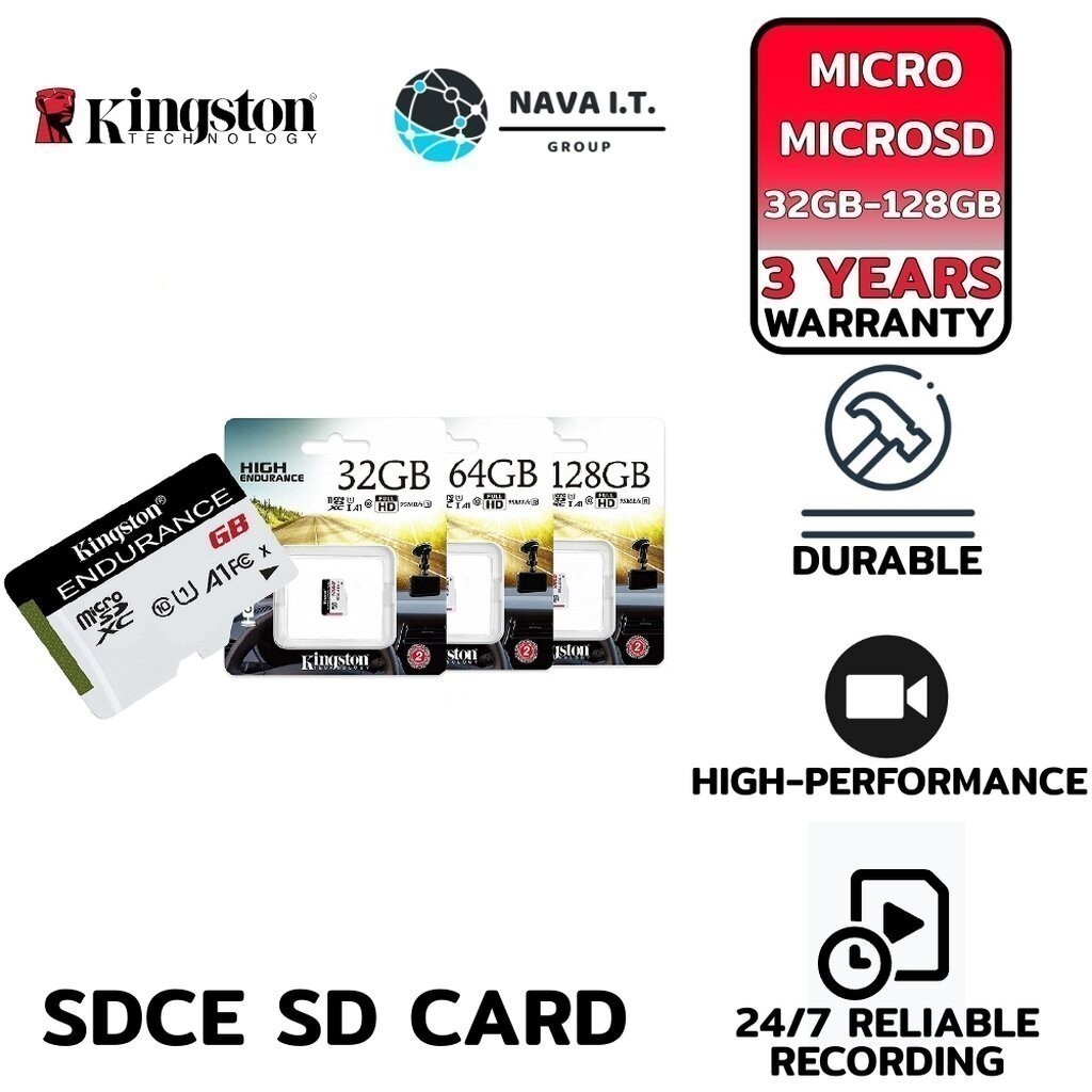 มีส่งด่วน KINGSTON SDCE/32GB /64GB /128GB CLASS 10 UHS-I U1 HIGH ENDURANCE รับประกัน 3ปี