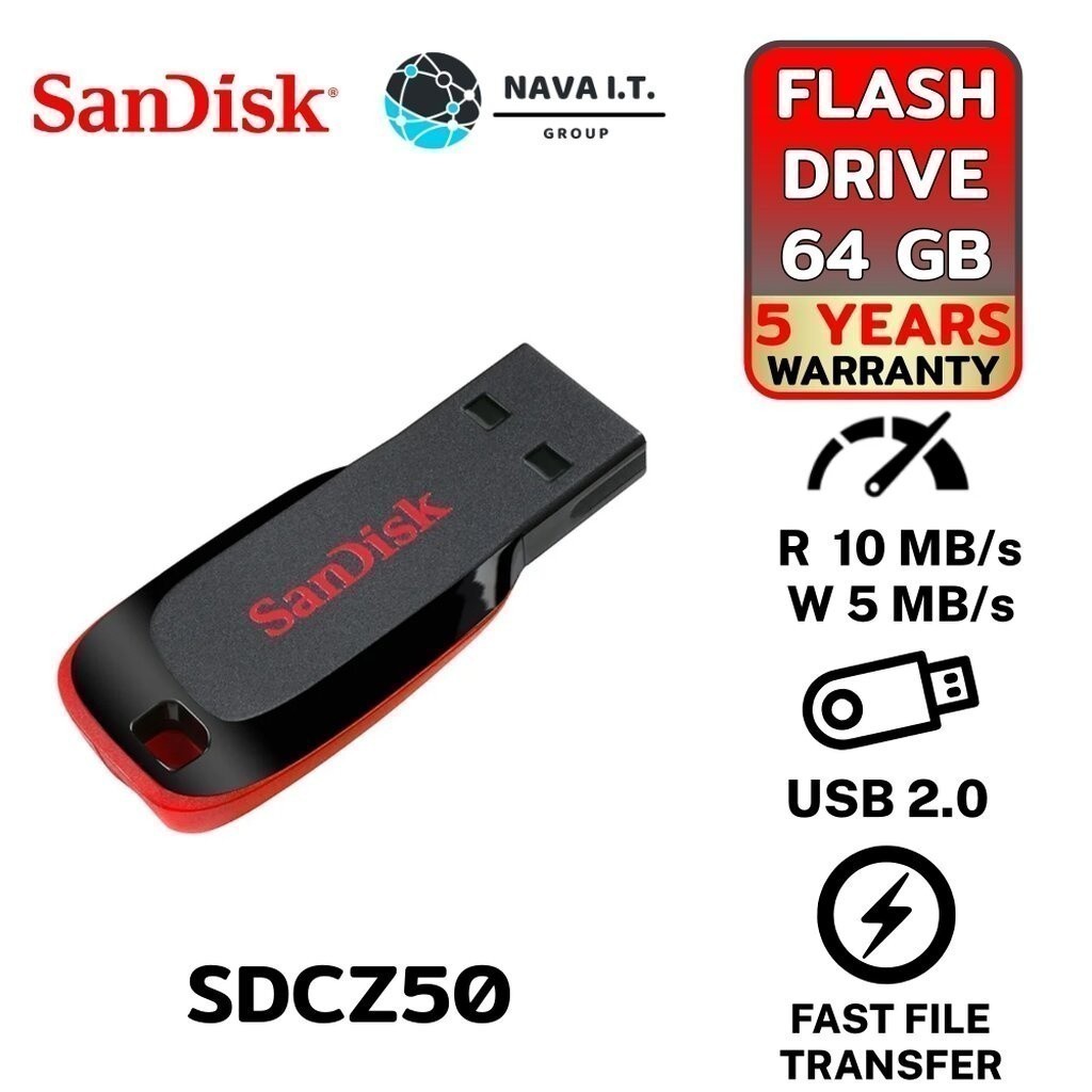 มีส่งด่วน SANDISK CRUZER BLADE USB แฟลชไดร์ฟ 64GB USB2.0 (SDCZ50-064G-B35)