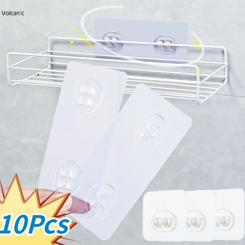 10 ชิ้นคุณภาพสูง PVC โปร่งใสตะขอคู่ Self กาว Traceless Wall Storage Rack อเนกประสงค์ห้องครัวห้องน้ําอุปกรณ์เสริม
