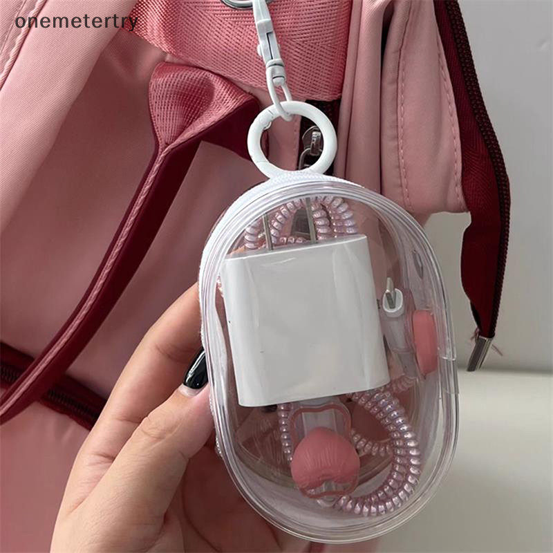 Onem สีดําสีขาวรูปไข่ PVC โปร่งใสกระเป๋าเครื่องสําอางตุ๊กตาแบบพกพากระเป๋าหูฟังเหรียญข้อมูลสายชาร์จกระเป๋า n