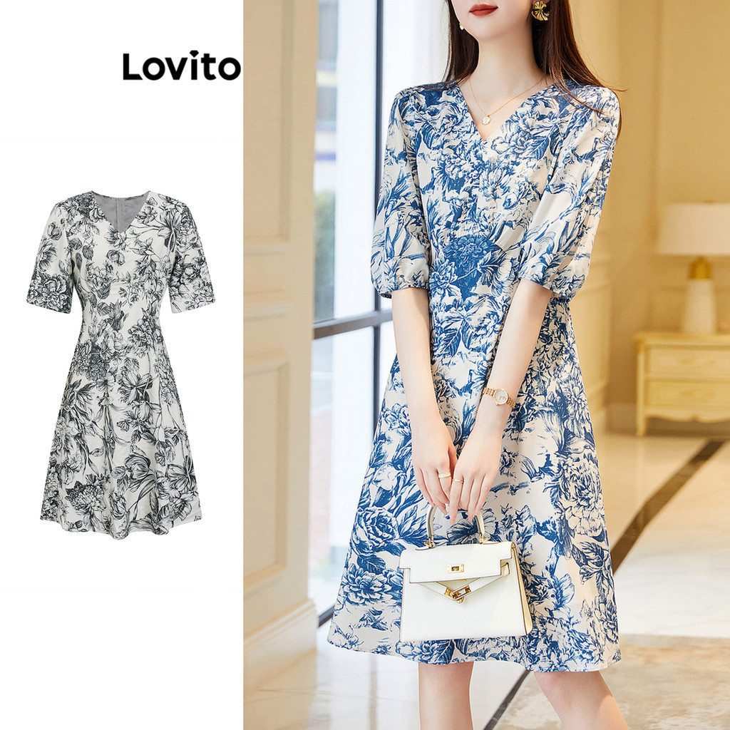 Lovito เดรสผู้หญิง ทรงเอ พิมพ์ลายดอกไม้ สไตล์ลำลอง LNE26050 (หลากสี)