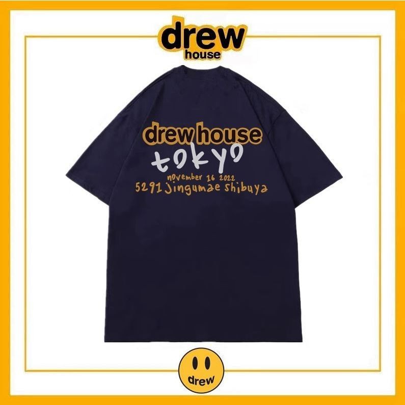 👕👕Drew House cute shirt เสื้อยืดแขนสั้น Drew House ผ้าฝ้ายหลวม พิมพ์ลายตัวอักษร drewhouse TokyoUnise