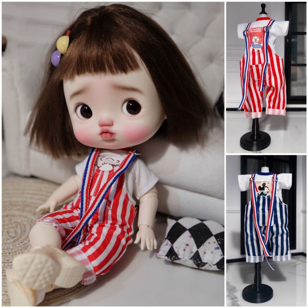 [BJD เสื้อผ้าตุ๊กตาตัวเล็ก/6] Big Mi Pig-Shaped Bun แกะน้อยตุ๊กตาหกจุดขนาดเล็กเสื้อยืดการ์ตูนกางเกงสูทแขวน