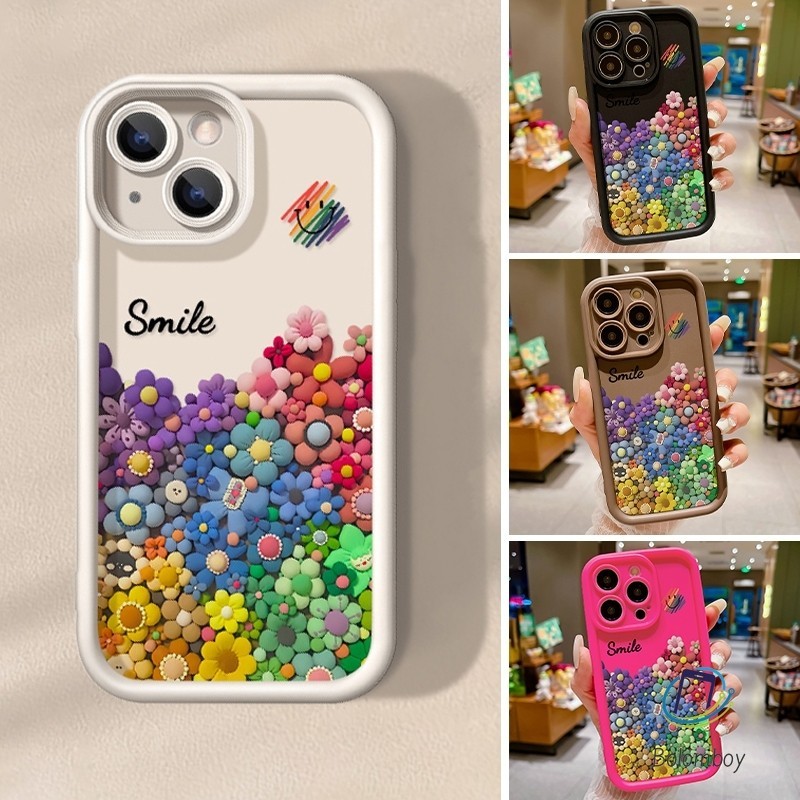 สำหรับเคส iPhone 11 สวยงาม12 13 14 15 16Pro Max XR 7 8 Plus X XS MAX SE ยิ้มอิโมติคอนดอกไม้ สีสัน อ่อนนุ่ม กันกระแทก TPU