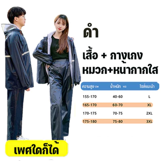 ชุดกันฝน สีกรมท่า มีแถบสะท้อนแสง New Alitech รุ่นหมวกติดเสื้อ Waterproof Rain Suitt เสื้อกันฝนมอเตอร์ไซค์ Split raincoat