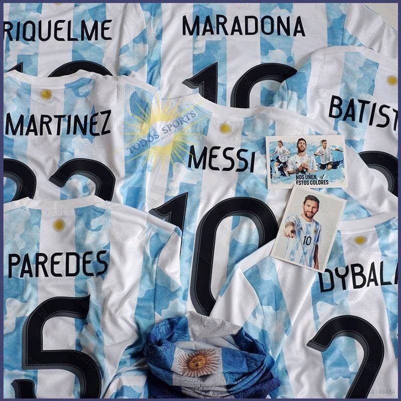 2022 World Cup Argentina national Home Football Jersey Tshirt Messi DiMaria Dybala Martinez Soccer J