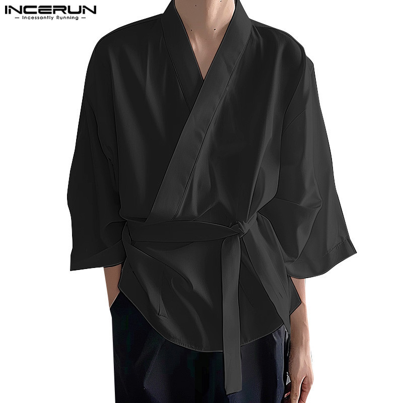Incerun ชุดกิโมโนดีไซน์คอวีลําลองสไตล์เกาหลีสําหรับผู้ชาย