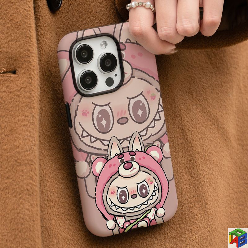 เคสสําหรับ iphone 15/16promax น่ารัก Labubu 14plus 11/12PRO 13promax Xsmax 2-in-1 ซิลิโคนอ่อนนุ่มฝาครอบฟิล์มแข็ง