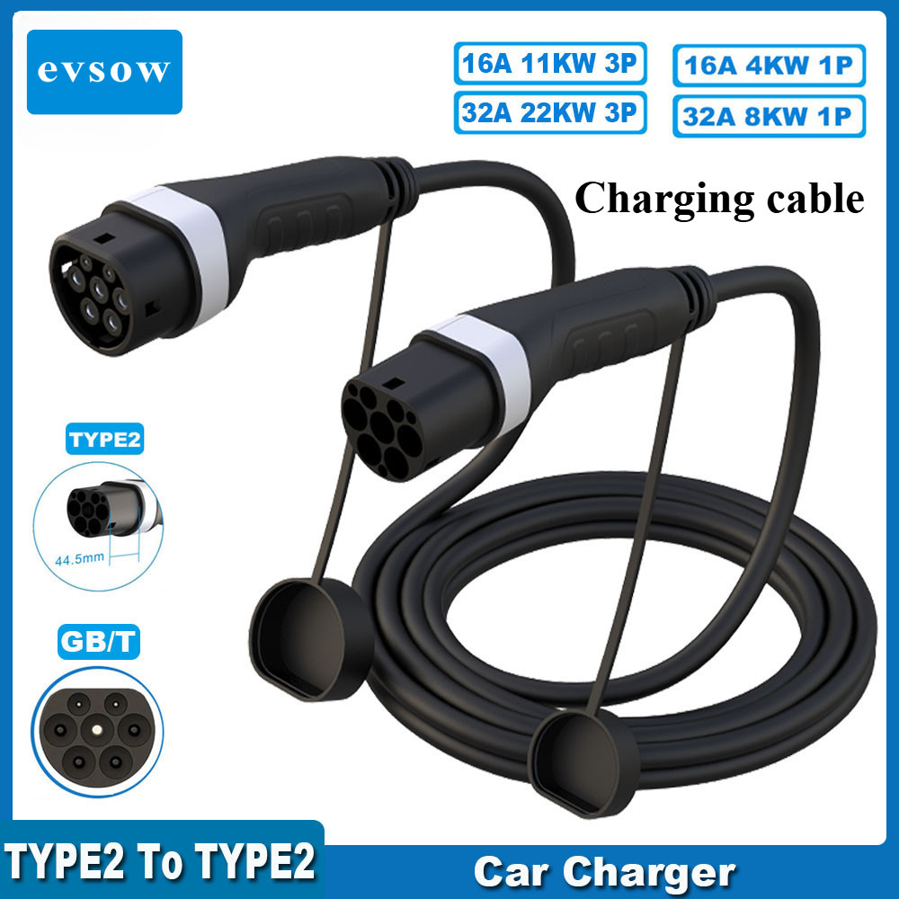 Evsow Car Charger Type2 ถึง Type2 สายชาร์จ 16A 11KW Type2 สถานีชาร์จ Type2 หญิงชาย EV สายชาร์จ 5 M