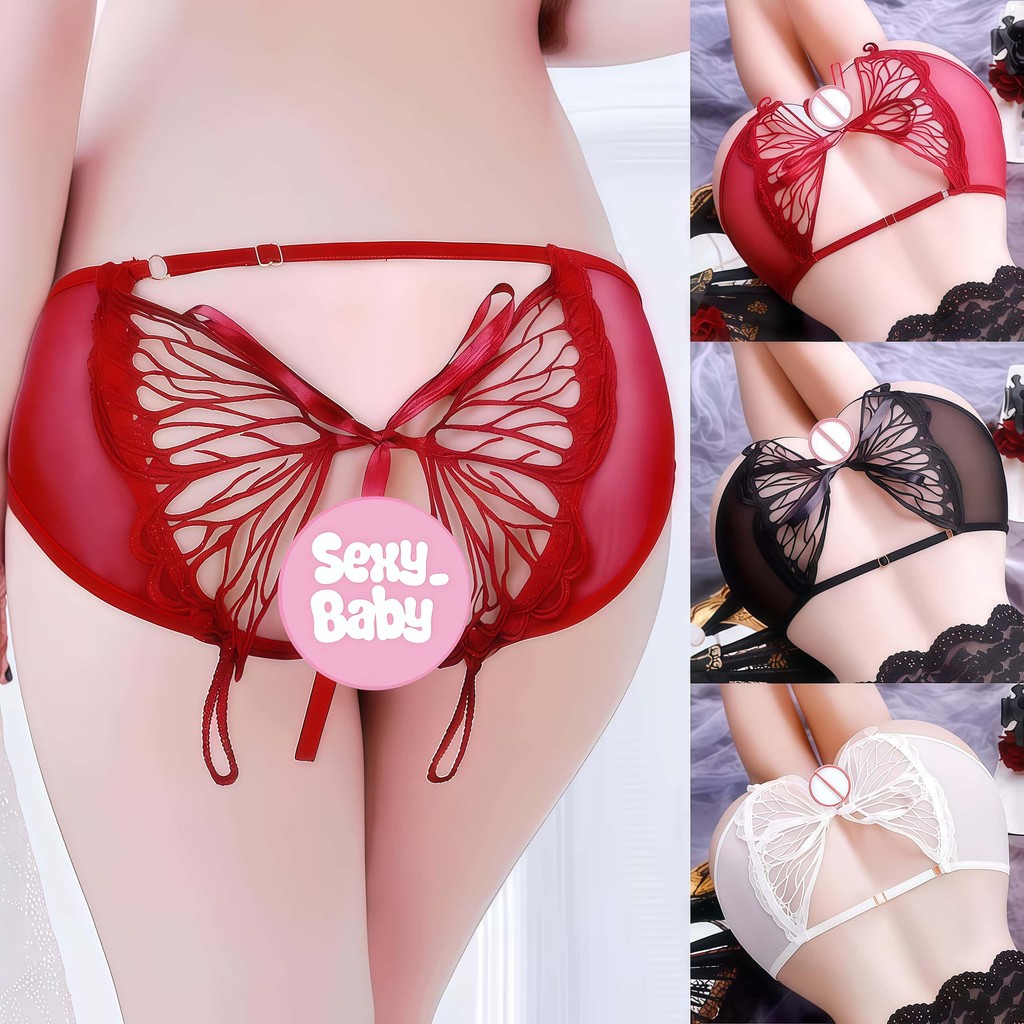 SEXY BABY ชุดชั้นในและจีสตริง ชุดชั้นในสตรี ดีงาม รู้สึกกางเกงผ้าโปร่งปักกลวง ลายผีเสื้อ มีให้เลือกหลากหลายสี.