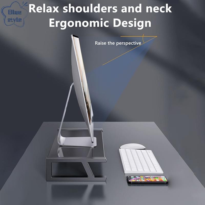 Bluestyle คอมพิวเตอร์เดสก์ท็อป Monitor Glass Stand Bracket พร้อม USB Type-C HUB PC หน้าจอ Riser ผู้ถือเครื่องพิมพ์เก็บคีย์บอร์ดเมาส์ใหม่