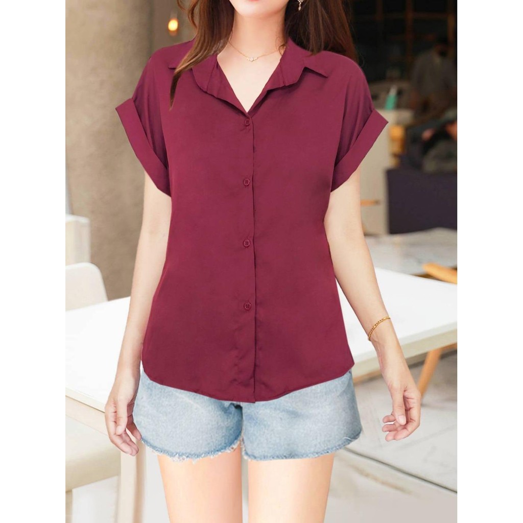 เสื้อเชิ้ตผู้หญิงแขนเบิ้ล Hawaii shirt ผ้าไหมอิตาลี เสื้อเชิ้ตแฟชั่นผู้หญิง รุ่นขายดี เสื้อฮาวายสไตล์เกาหลี