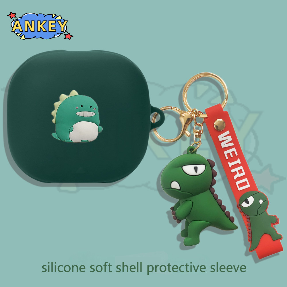 Case for Shokz OpenFit Pro Case Earphones Premium Silicone Green dinosaur Cartoon Pattern Cover Shockproof Accessible Charging Port with Pendant