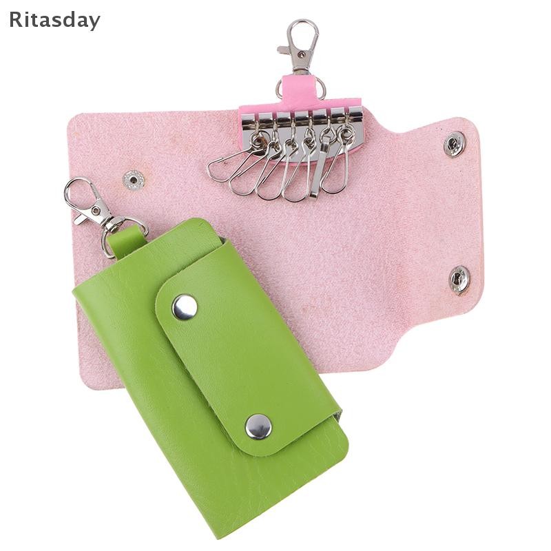 Ritasday 1 PC แบบพกพาหนังแม่บ้านผู้ถือกุญแจรถกระเป๋า Unisex กระเป๋าสตางค์สีทึบกระเป๋าใหม่